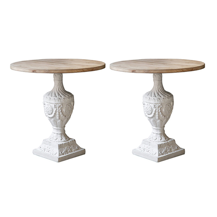 Rustic Style Side End Table Pedestal Distressed Round Sofa Side Accent Table