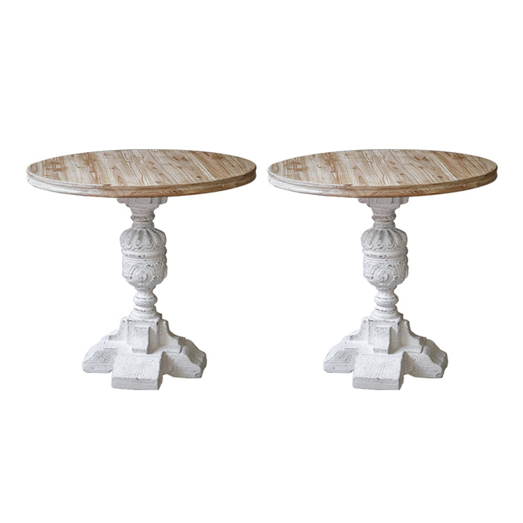 Rustic Style Side End Table Pedestal Distressed Round Sofa Side Accent Table