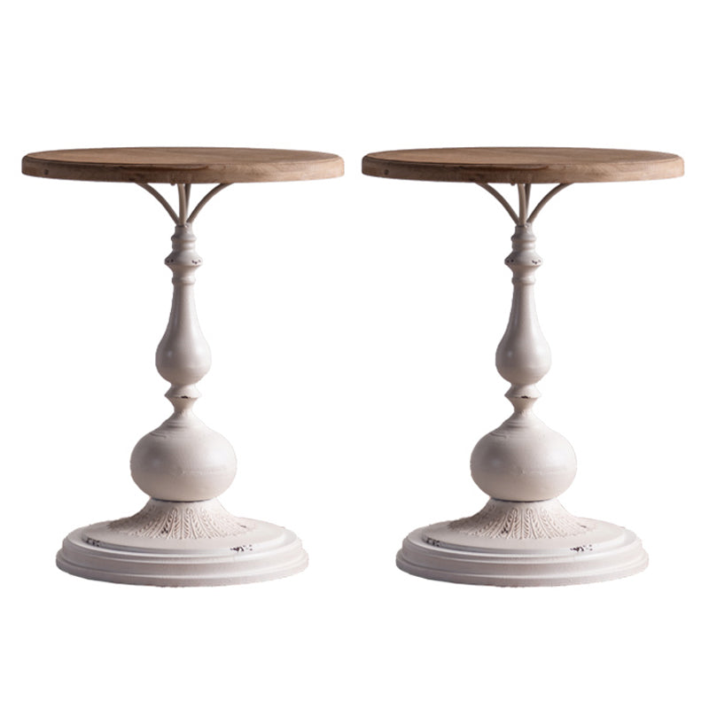 French Country Wooden Round Top Side Table Iron Pedestal End Table