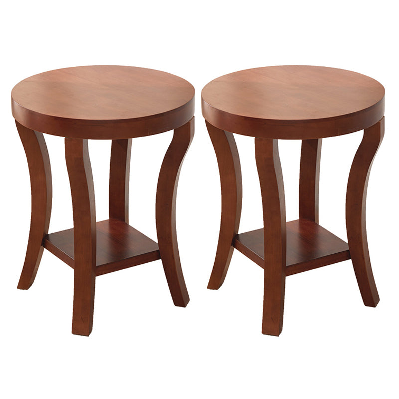 Traditional Round Wood Top Side Table 23.6"tall 4 Legs End Table with Shelf
