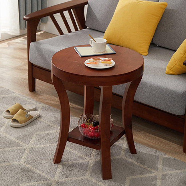 Traditional Round Wood Top Side Table 23.6"tall 4 Legs End Table with Shelf