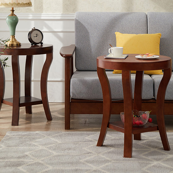 Traditional Round Wood Top Side Table 23.6"tall 4 Legs End Table with Shelf