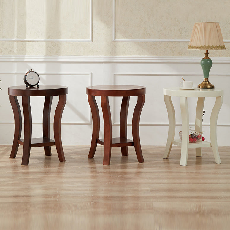 Traditional Round Wood Top Side Table 23.6"tall 4 Legs End Table with Shelf
