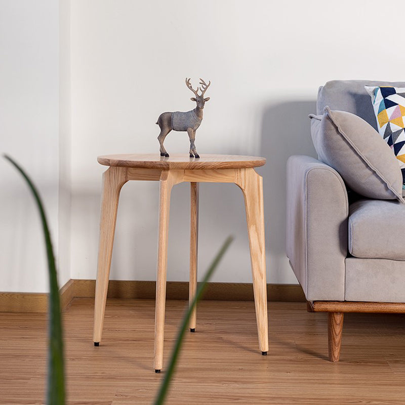 Scandinavian Round Solid Wood Top Side Table 23.6" Tall 3 Legs/4 Legs End Table