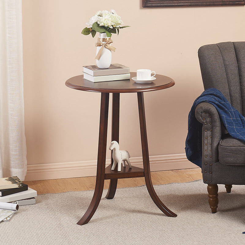 Traditional Wooden Round Top Side Table 3 Legs End Table with Shelf