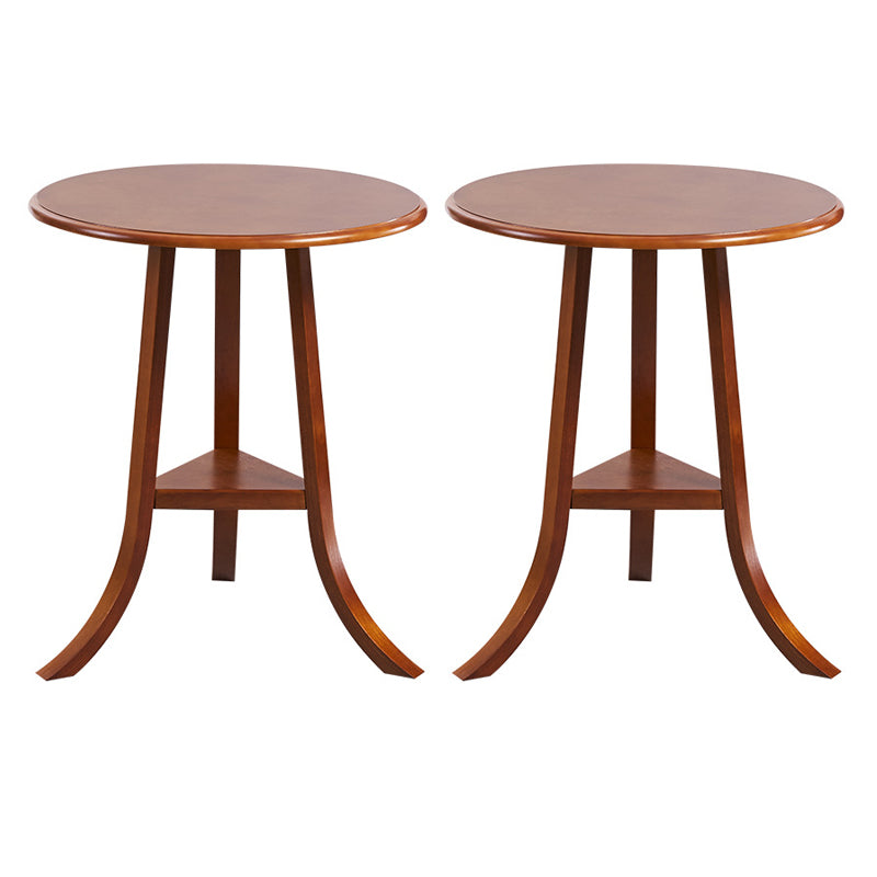 Traditional Wooden Round Top Side Table 3 Legs End Table with Shelf