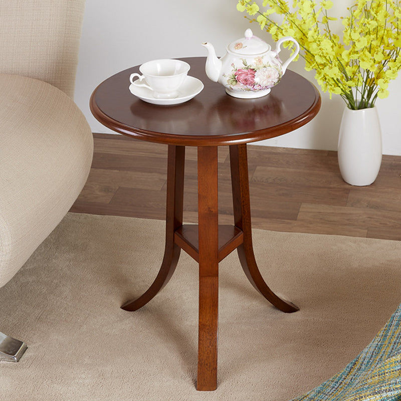 Traditional Wooden Round Top Side Table 3 Legs End Table with Shelf