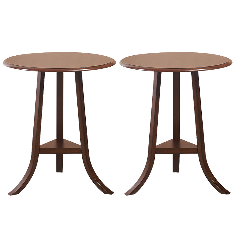 Traditional Wooden Round Top Side Table 3 Legs End Table with Shelf