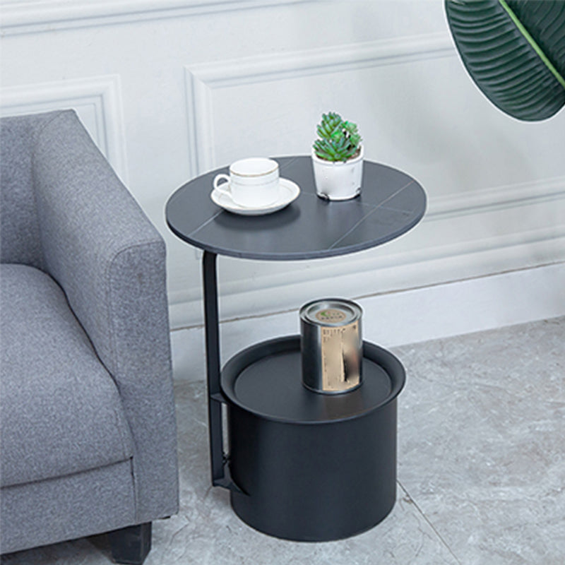 Modern Round Slate/ Iron Top Side Table 22" Tall Abstract End Table with Storage