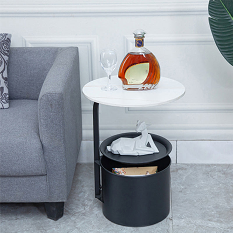 Modern Round Slate/ Iron Top Side Table 22" Tall Abstract End Table with Storage