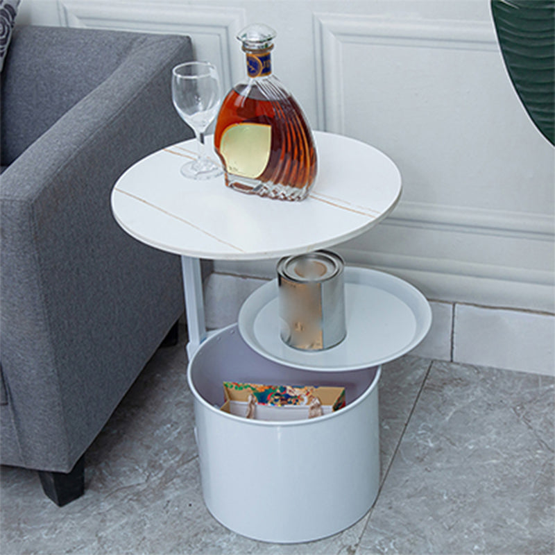 Modern Round Slate/ Iron Top Side Table 22" Tall Abstract End Table with Storage