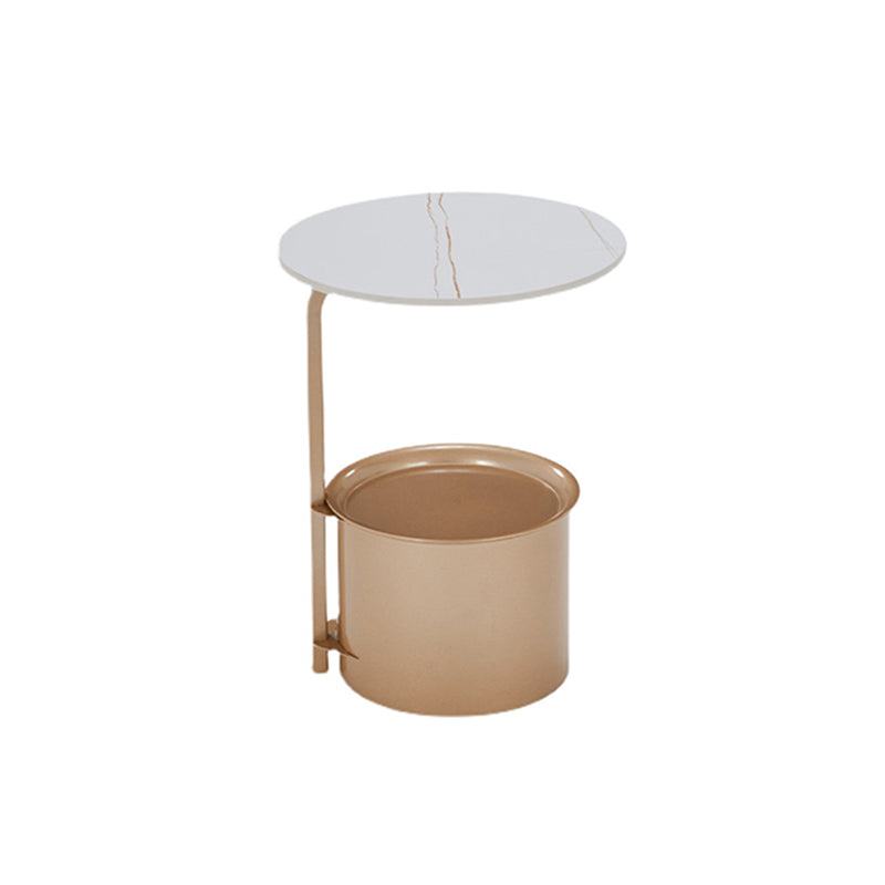 Modern Round Slate/ Iron Top Side Table 22" Tall Abstract End Table with Storage