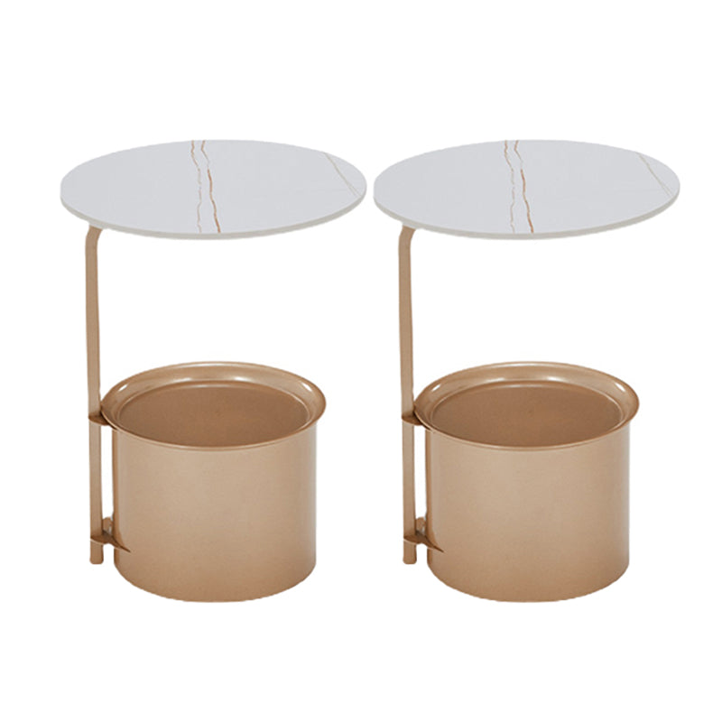 Modern Round Slate/ Iron Top Side Table 22" Tall Abstract End Table with Storage