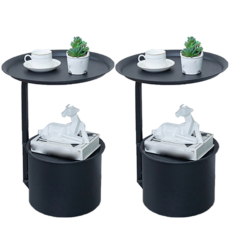 Modern Round Slate/ Iron Top Side Table 22" Tall Abstract End Table with Storage