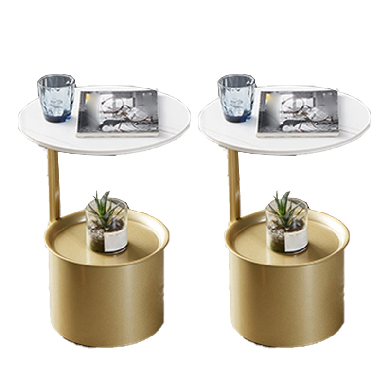 Modern Round Slate/ Iron Top Side Table 22" Tall Abstract End Table with Storage