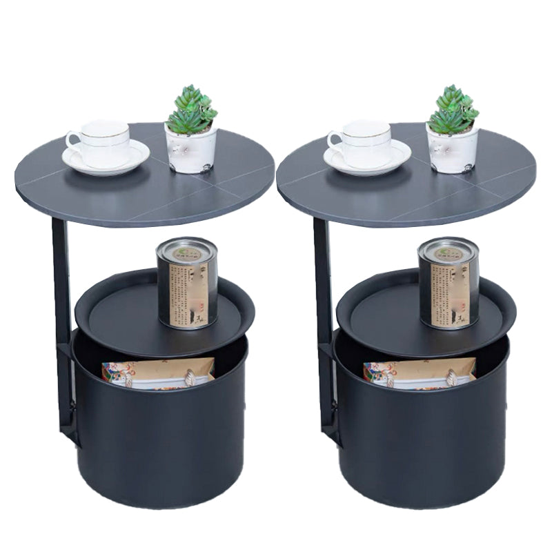 Modern Round Slate/ Iron Top Side Table 22" Tall Abstract End Table with Storage