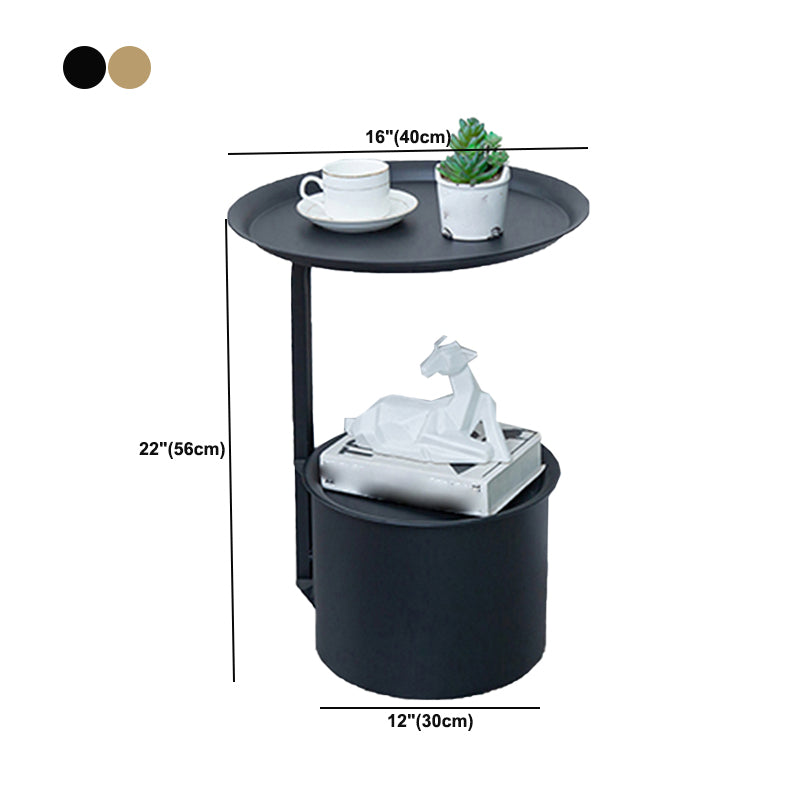 Modern Round Slate/ Iron Top Side Table 22" Tall Abstract End Table with Storage