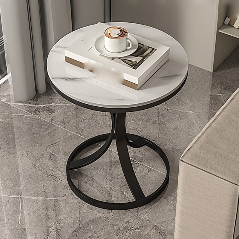 Modern Round Slate Top Side Table 19.6-inch Iron Pedestal End Table