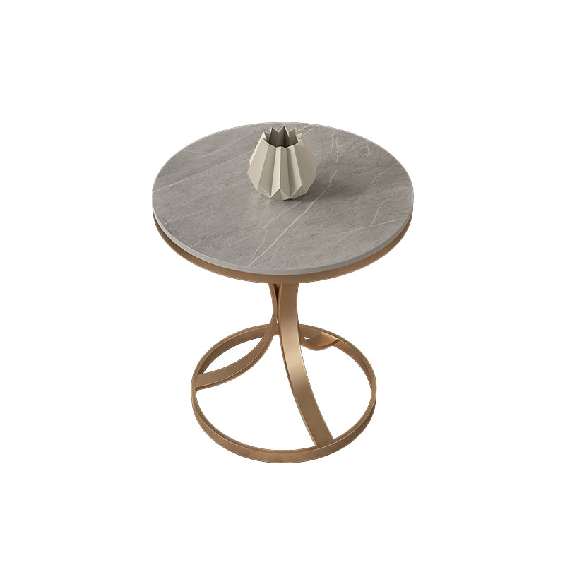 Modern Round Slate Top Side Table 19.6-inch Iron Pedestal End Table