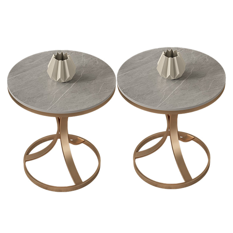Modern Round Slate Top Side Table 19.6-inch Iron Pedestal End Table