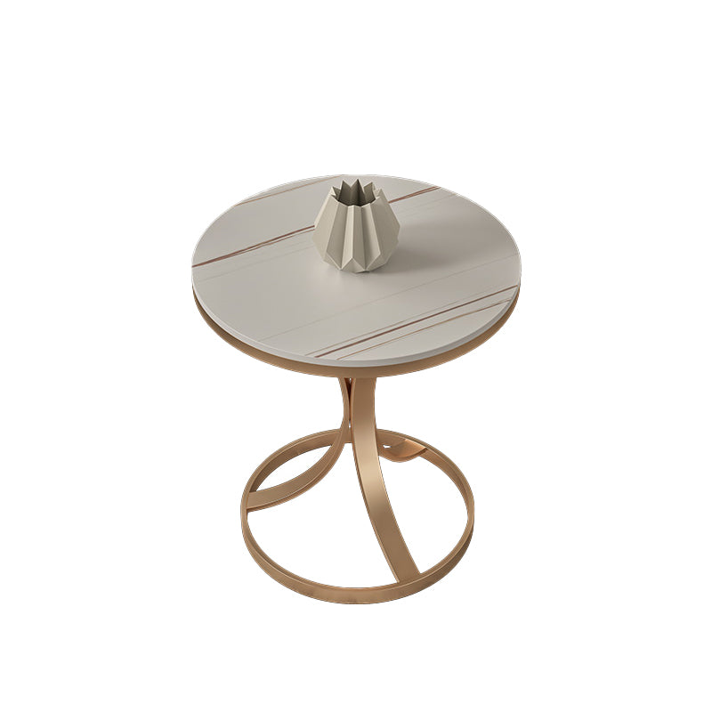 Modern Round Slate Top Side Table 19.6-inch Iron Pedestal End Table