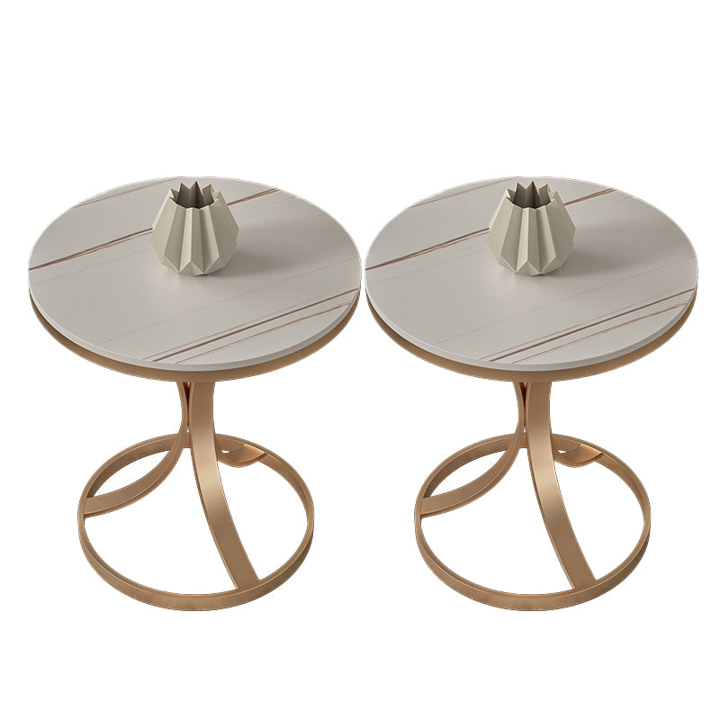 Modern Round Slate Top Side Table 19.6-inch Iron Pedestal End Table