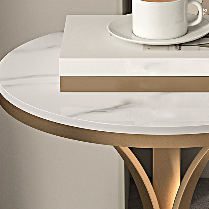 Modern Round Slate Top Side Table 19.6-inch Iron Pedestal End Table