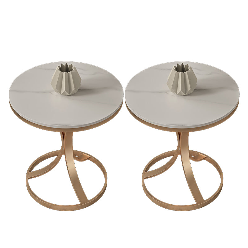 Modern Round Slate Top Side Table 19.6-inch Iron Pedestal End Table