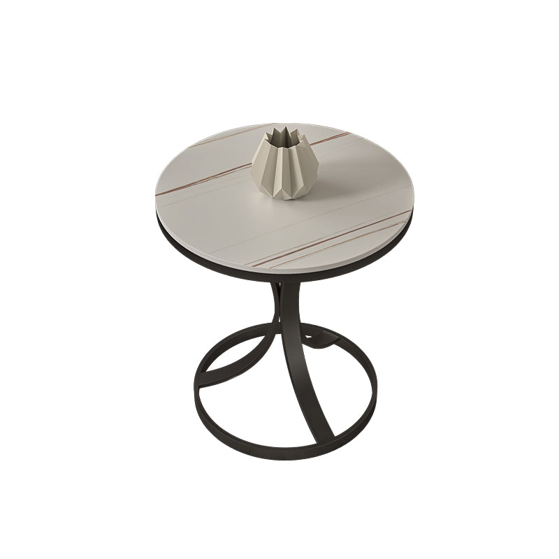 Modern Round Slate Top Side Table 19.6-inch Iron Pedestal End Table