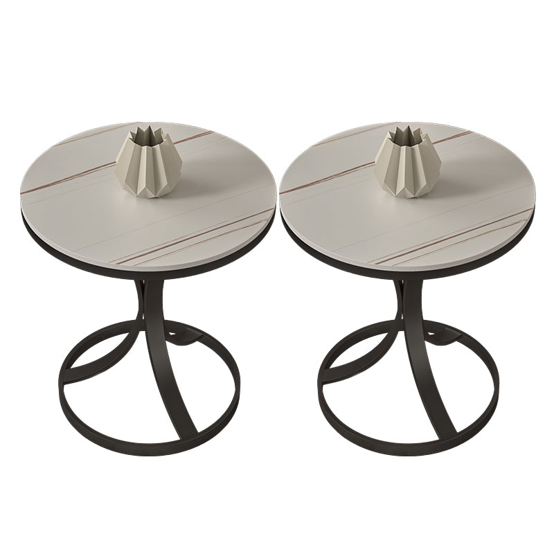 Modern Round Slate Top Side Table 19.6-inch Iron Pedestal End Table