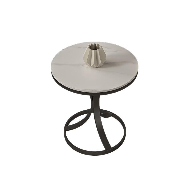 Modern Round Slate Top Side Table 19.6-inch Iron Pedestal End Table