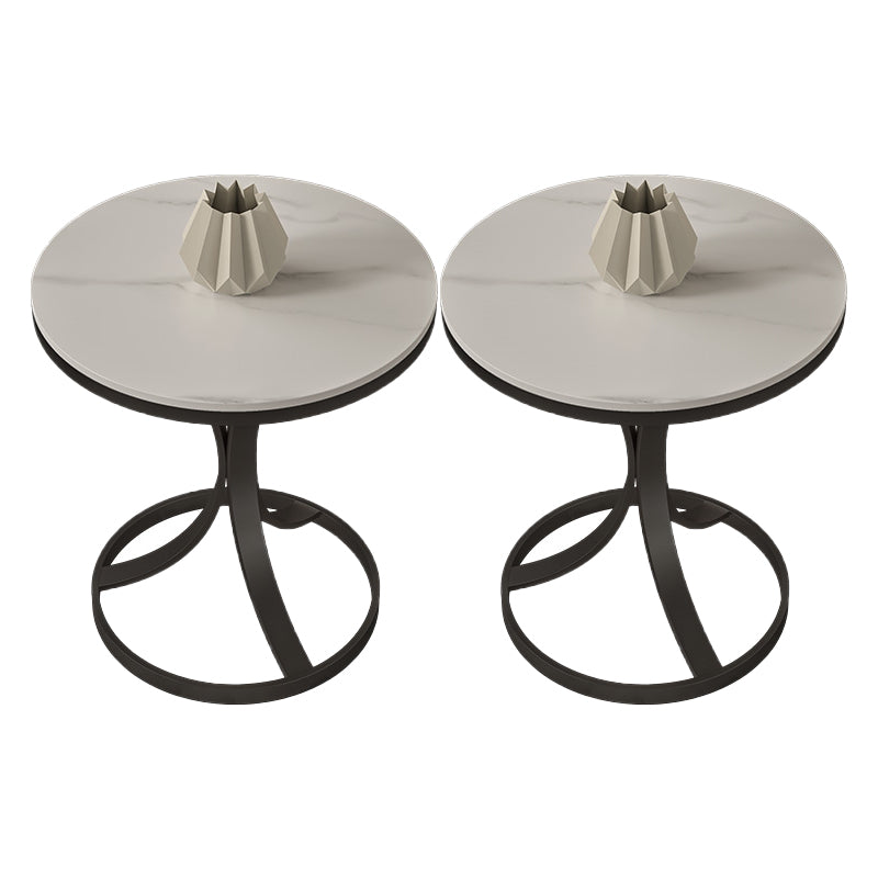 Modern Round Slate Top Side Table 19.6-inch Iron Pedestal End Table
