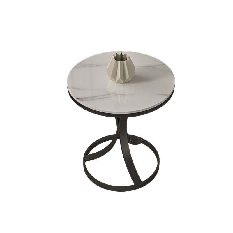 Modern Round Slate Top Side Table 19.6-inch Iron Pedestal End Table
