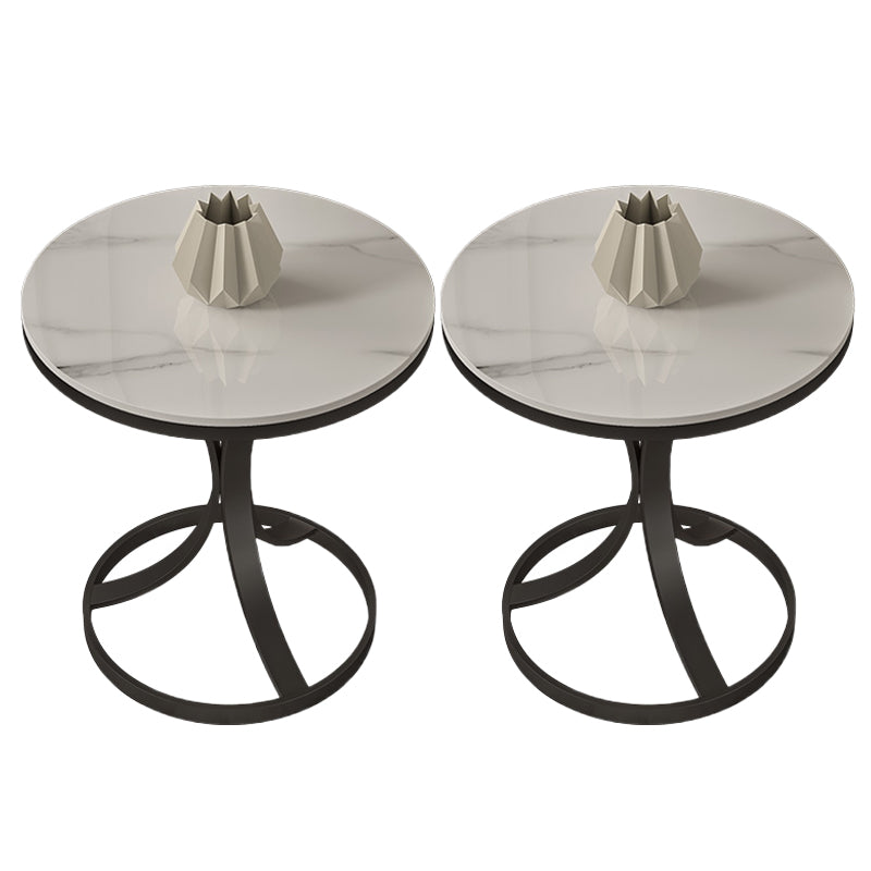 Modern Round Slate Top Side Table 19.6-inch Iron Pedestal End Table