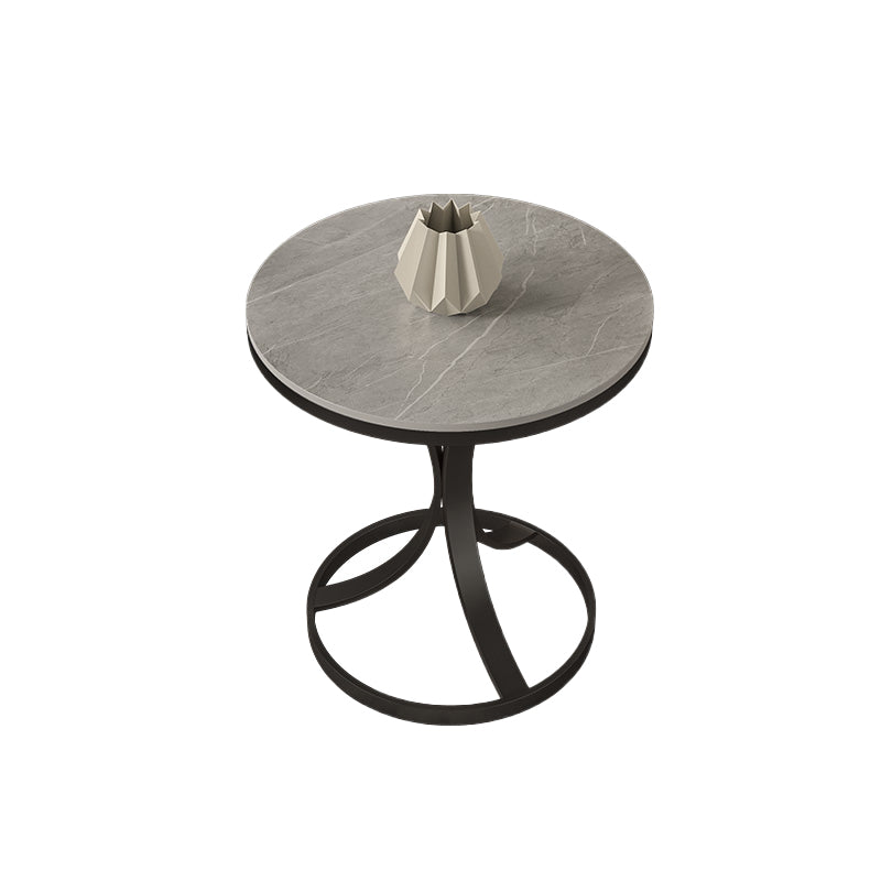Modern Round Slate Top Side Table 19.6-inch Iron Pedestal End Table