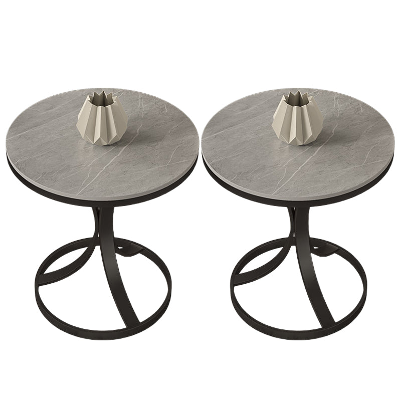 Modern Round Slate Top Side Table 19.6-inch Iron Pedestal End Table