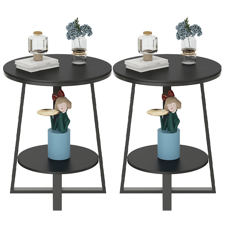 Round Slate Top Side Table 23.6" Tall Iron Cross Legs End Table with Shelf