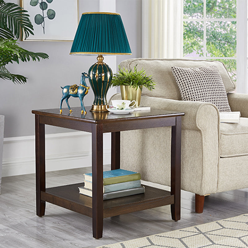 21.65"/23.62" Tall Wood End Table Walnut Square Side Table with Shelf