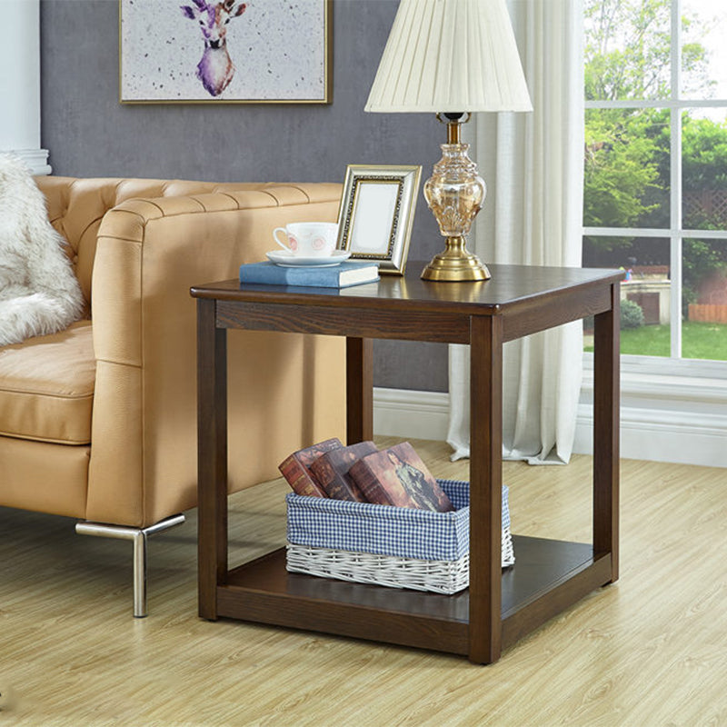 21.65"/23.62" Tall Wood End Table Walnut Square Side Table with Shelf