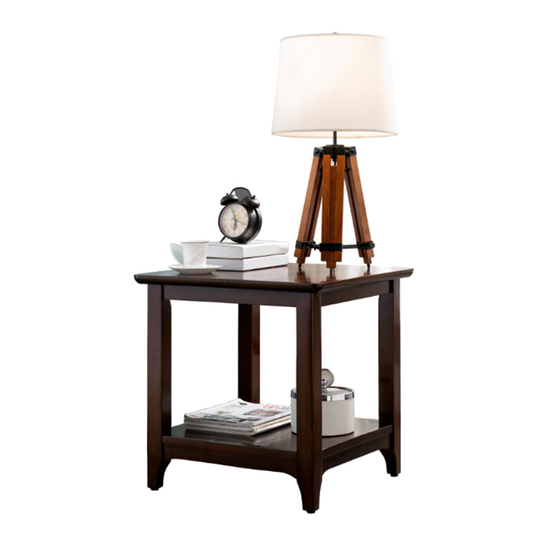 21.65"/23.62" Tall Wood End Table Walnut Square Side Table with Shelf