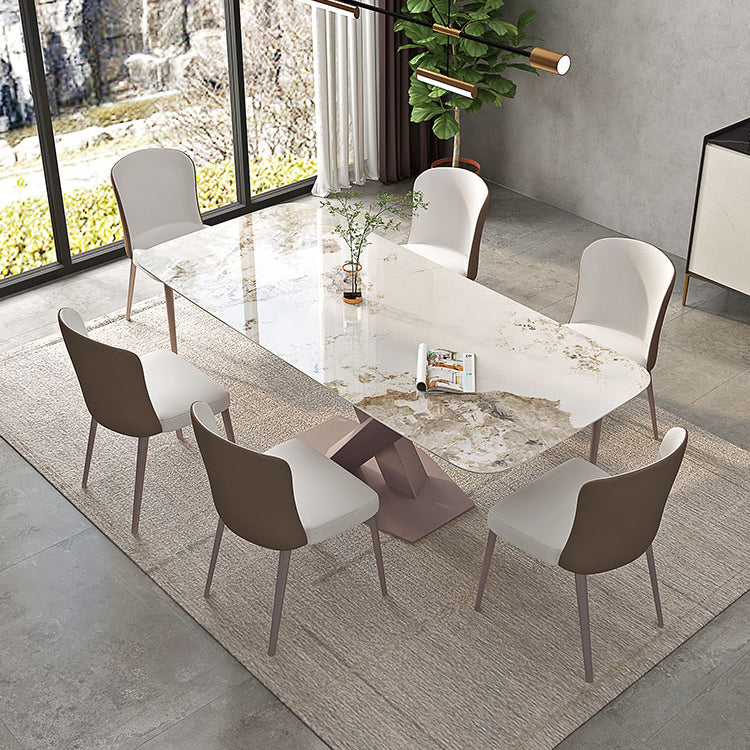 Modern Rectangle Dining Table Sintered Stone Table with Pedestal Base