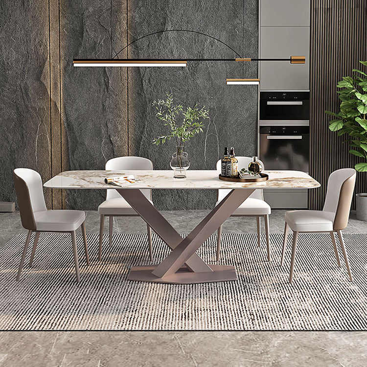 Modern Rectangle Dining Table Sintered Stone Table with Pedestal Base