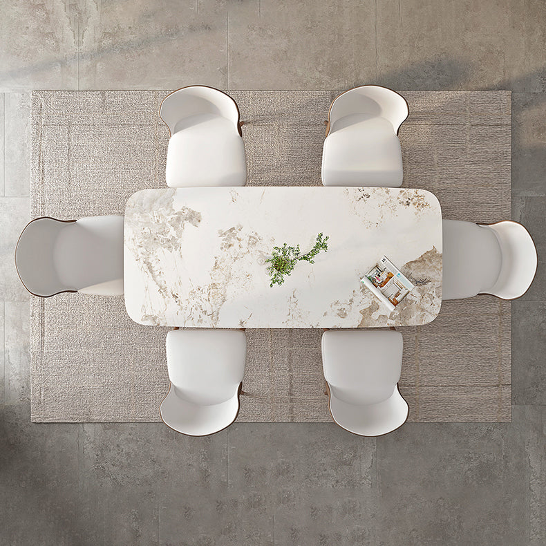 Modern Rectangle Dining Table Sintered Stone Table with Pedestal Base