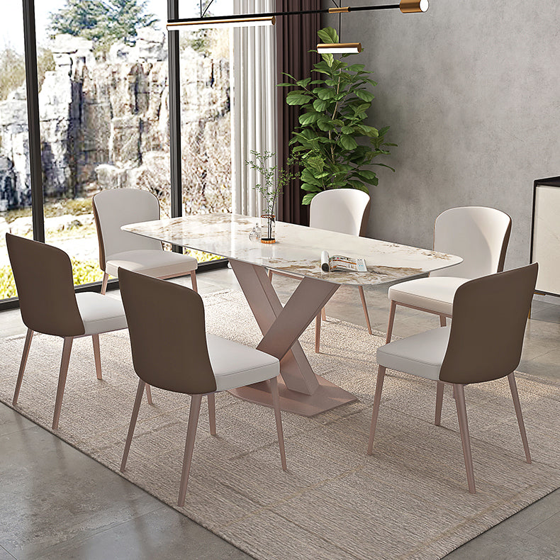 Modern Rectangle Dining Table Sintered Stone Table with Pedestal Base