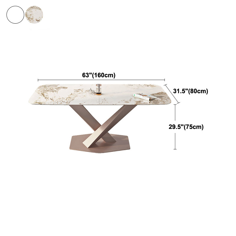 Modern Rectangle Dining Table Sintered Stone Table with Pedestal Base