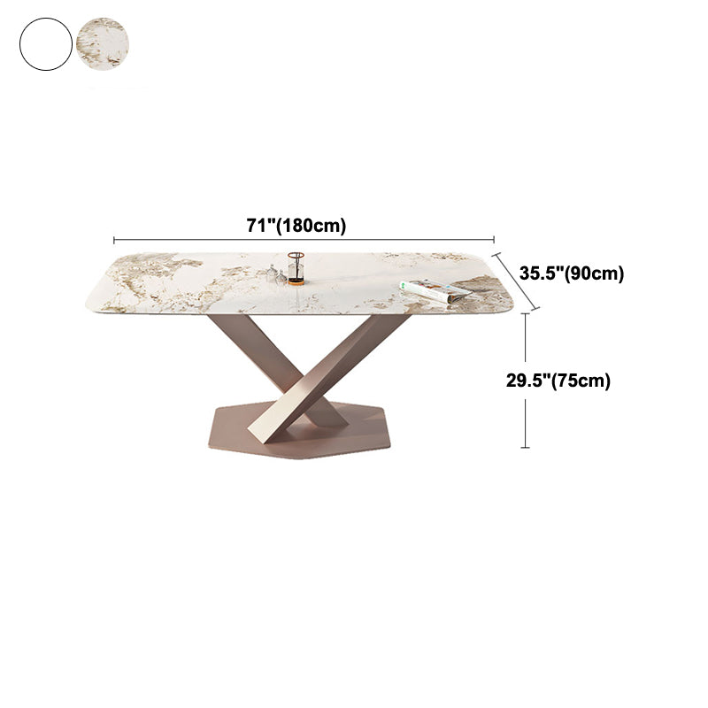 Modern Rectangle Dining Table Sintered Stone Table with Pedestal Base