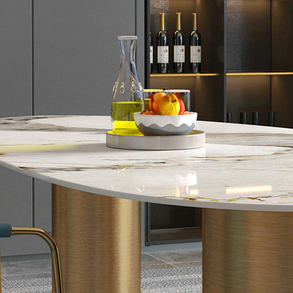 Luxury Sintered Stone Top Dining Table Rectangle Table with 3 Legs in Gold