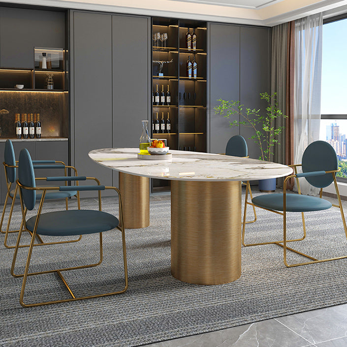 Luxury Sintered Stone Top Dining Table Rectangle Table with 3 Legs in Gold