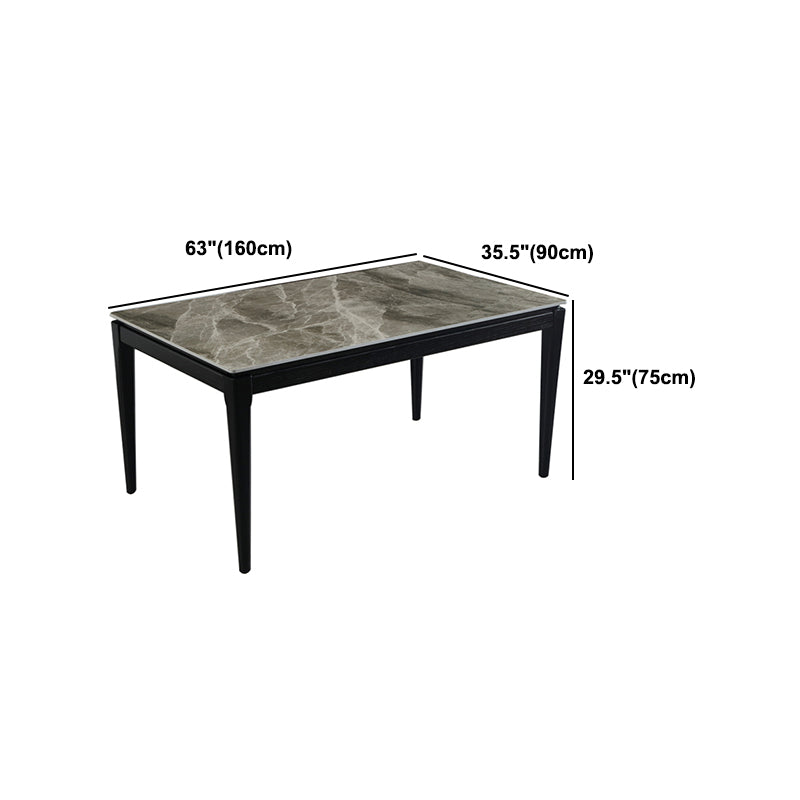 Modern Style Dining Table Sintered Stone Rectangle Table with Wooden Legs