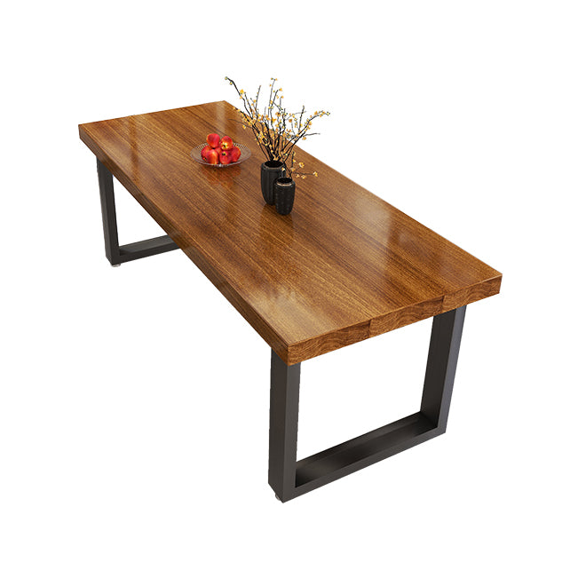 Black Metal Sled Base Table Industrial Dining Site Table with Wood Top